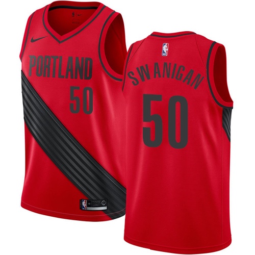 #50 Nike Authentic Caleb Swanigan Men's Red NBA Jersey - Portland Trail Blazers Statement Edition