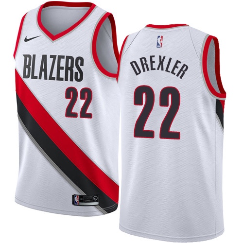 #22 Nike Swingman Clyde Drexler Men's White NBA Jersey - Portland Trail Blazers Association Edition