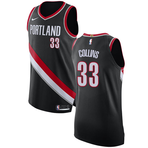 #33 Nike Authentic Zach Collins Men's Black NBA Jersey - Portland Trail Blazers Icon Edition