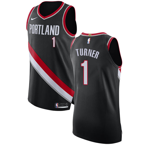 #1 Nike Authentic Evan Turner Men's Black NBA Jersey - Portland Trail Blazers Icon Edition