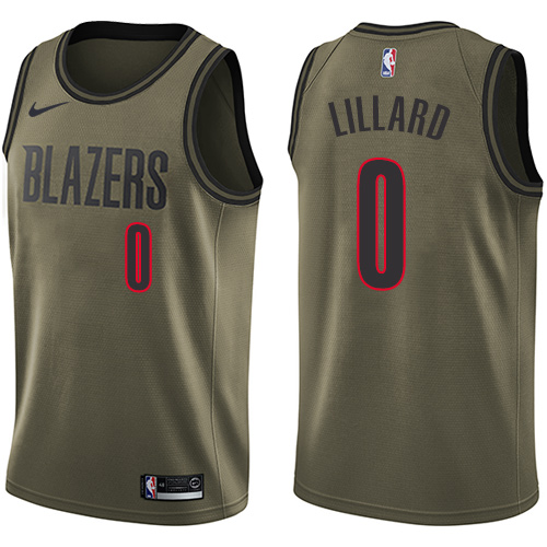 #0 Nike Swingman Damian Lillard Men's Green NBA Jersey - Portland Trail Blazers Salute to Service