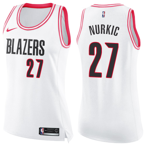 #27 Nike Swingman Jusuf Nurkic Women's White/Pink NBA Jersey - Portland Trail Blazers Fashion