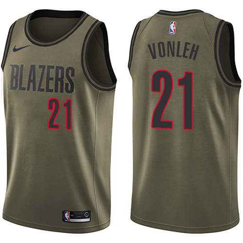 #21 Nike Swingman Noah Vonleh Men's Green NBA Jersey - Portland Trail Blazers Salute to Service