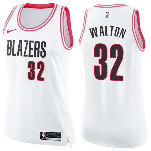#32 Nike Swingman Bill Walton Women's White/Pink NBA Jersey - Portland Trail Blazers Fashion