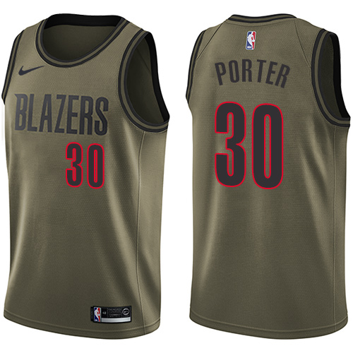 #30 Nike Swingman Terry Porter Men's Green NBA Jersey - Portland Trail Blazers Salute to Service