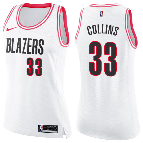 #33 Nike Swingman Zach Collins Women's White/Pink NBA Jersey - Portland Trail Blazers Fashion