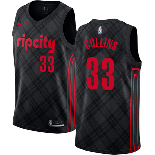 #33 Nike Authentic Zach Collins Men's Black NBA Jersey - Portland Trail Blazers City Edition