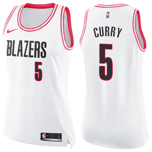 #5 Nike Swingman Seth Curry Women's White/Pink NBA Jersey - Portland Trail Blazers Fashion