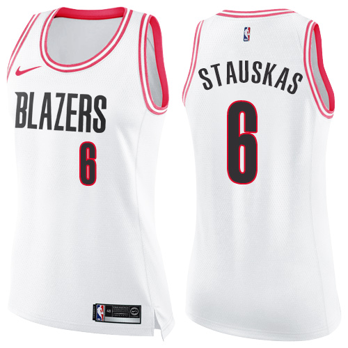 #6 Nike Swingman Nik Stauskas Women's White/Pink NBA Jersey - Portland Trail Blazers Fashion