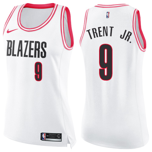 #9 Nike Swingman Gary Trent Jr. Women's White/Pink NBA Jersey - Portland Trail Blazers Fashion