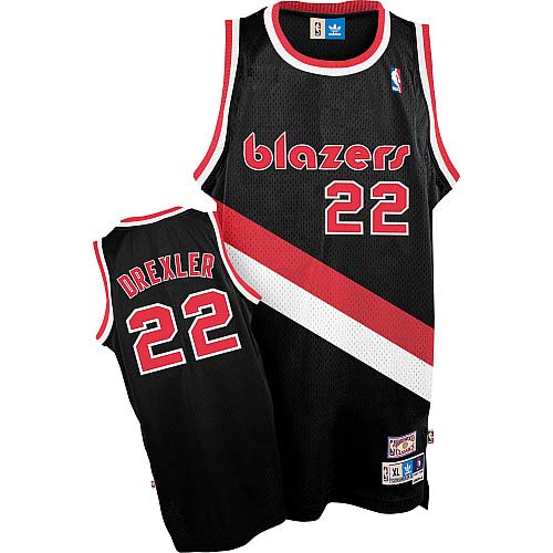 #22 Adidas Authentic Clyde Drexler Men's Black NBA Jersey - Portland Trail Blazers Throwback